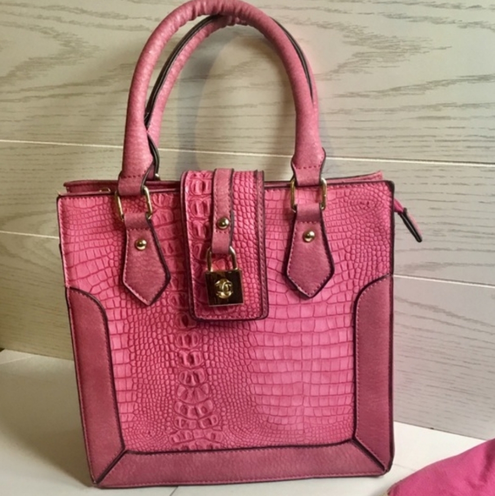 Femina. Pink Croc-Embossed Faux Leather Tote